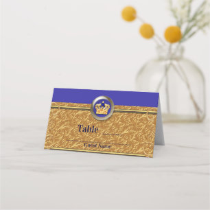 Gold & Royal Blue Crown Party Table Number Place Card