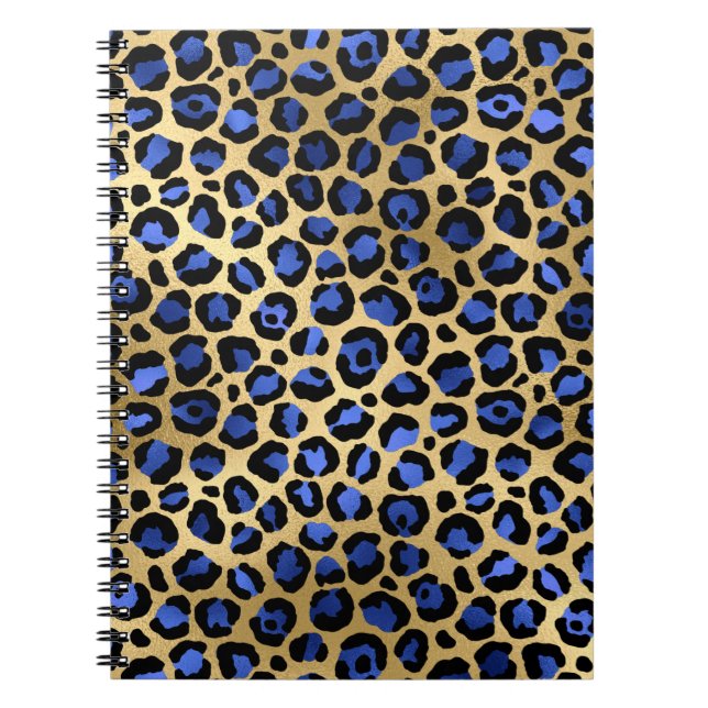 Gold & Royal Blue Glam Leopard Spots Print Notebook (Front)
