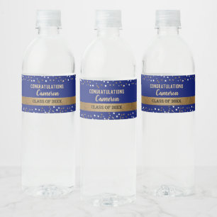Gold Royal Blue Graduate personalised Class of Water Bottle Label