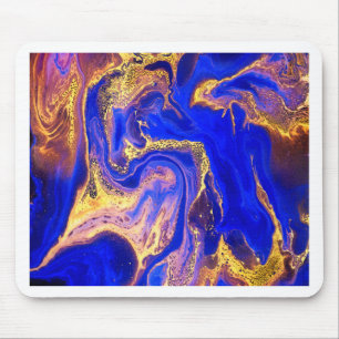 gold, royal blue,marble,natural,swirl,stone,modern mouse pad