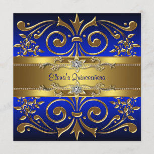 Gold Royal Blue Quinceanera Invitations