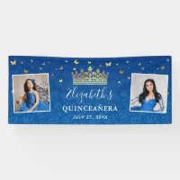 Gold Royal Blue Roses 2 Photo Birthday Quinceanera