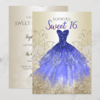 Gold Royal Blue Sparkle Dress Sweet 16
