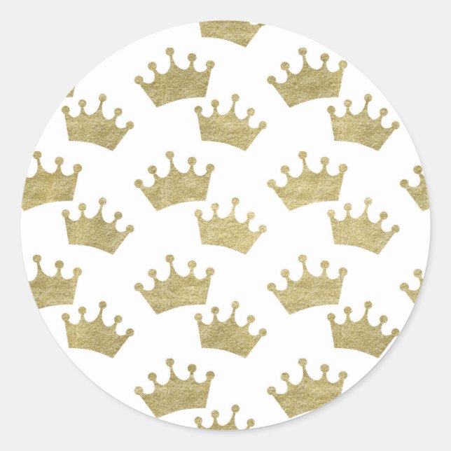 Gold Royal Crowns Fairytale Princess Baby Shower Classic Round Sticker (Front)