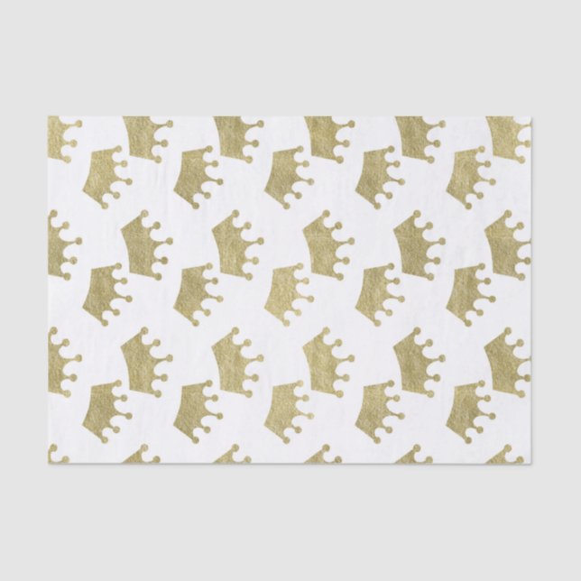 Gold Royal Crowns Fairytale Princess Baby Shower Tissue Paper (Front)