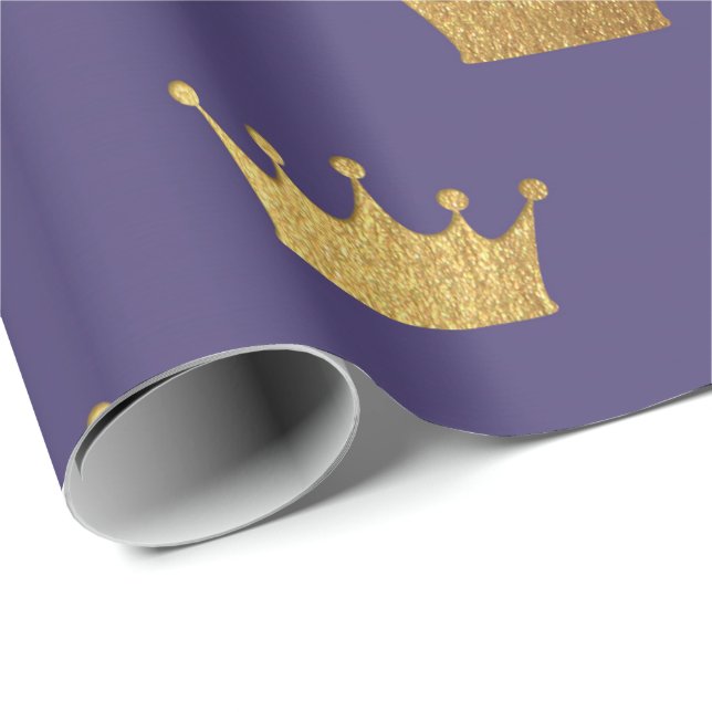 Gold Royal Purple Plum  King Crown Heraldic Prince Wrapping Paper (Roll Corner)