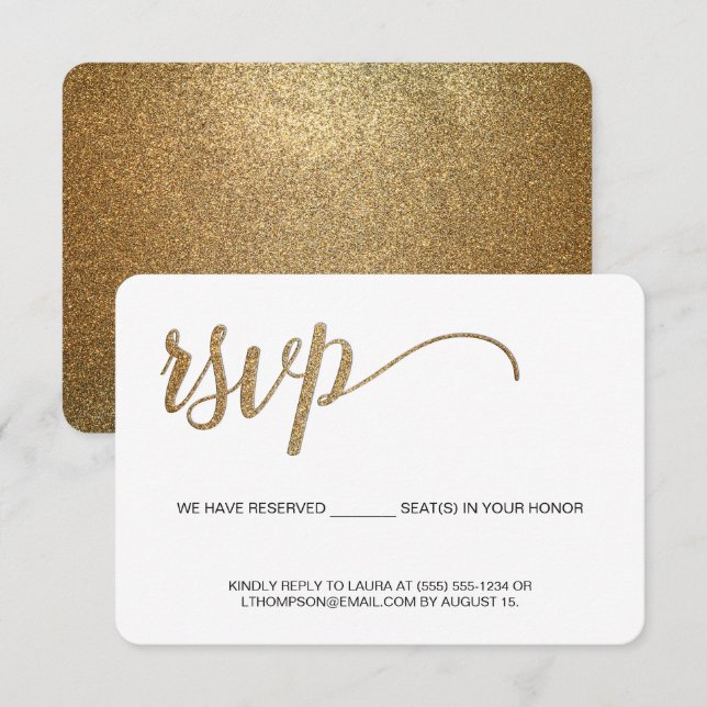 Gold RSVP Script without mailing Reserved Seat Card (Front/Back)