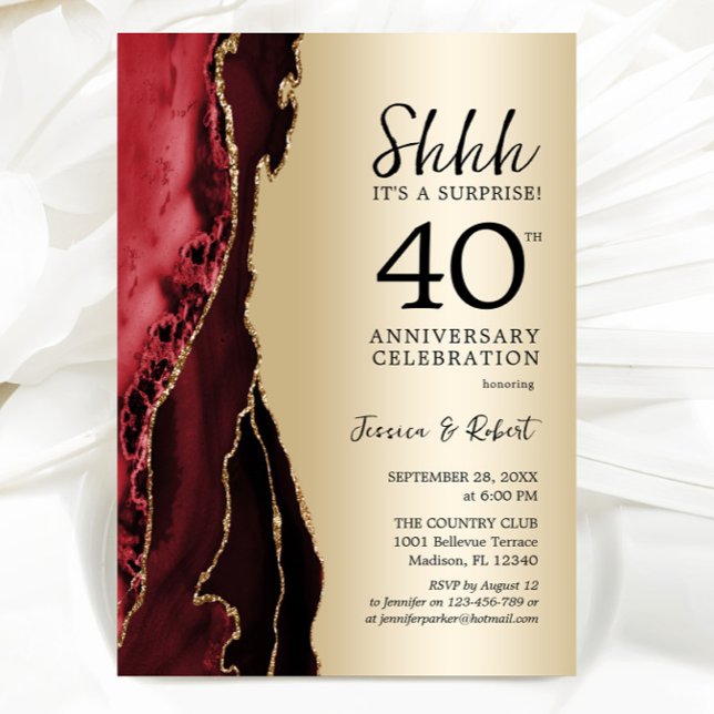 Gold Ruby Red Surprise 40th Anniversary Invitation (Creator Uploaded)