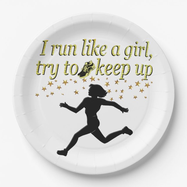 GOLD RUN LIKE A CHAMPION TRACK AND FIELD DESIGN PAPER PLATE (Front)
