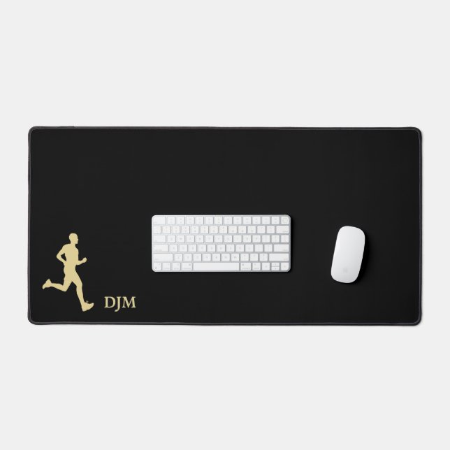 Gold Runner Silhouette Monogram on Black Desk Mat (Keyboard & Mouse)