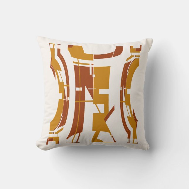 Gold Rust on Off-white Tribal Art Abstract Design Cushion (Front)