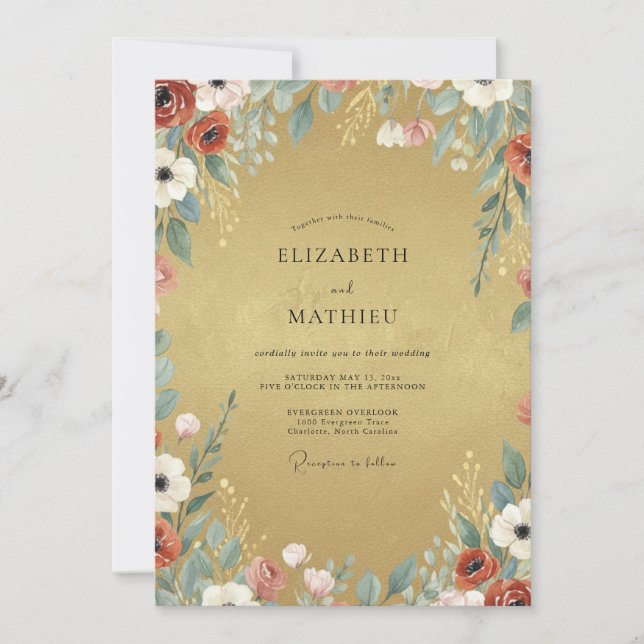 Gold Rust Wildflower Wedding Invitation (Front)