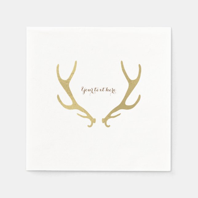 Gold Rustic Antlers Woodsy Glam Wedding Party Napkin (Front)