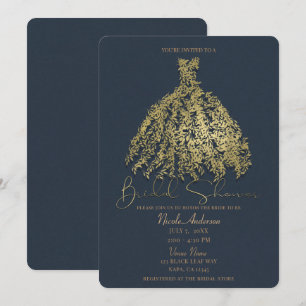 Gold & Rustic Blue Botanical Dress Bridal Shower Invitation