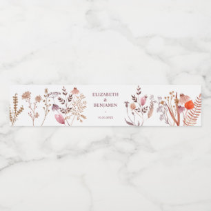 Gold Rustic Boho Chic Fall Wildflowers Elegant Water Bottle Label