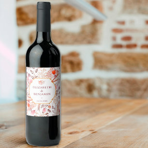 Gold Rustic Boho Chic Fall Wildflowers Wedding Wine Label