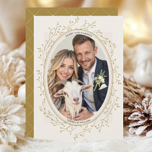 Gold Rustic Boho Wedding Photo Merry and Married   Holiday Card