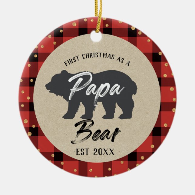Gold Rustic Christmas as a Papa Bear Ornament (Front)