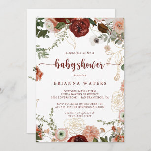 Gold Rustic Colourful Floral Baby Shower Invitation