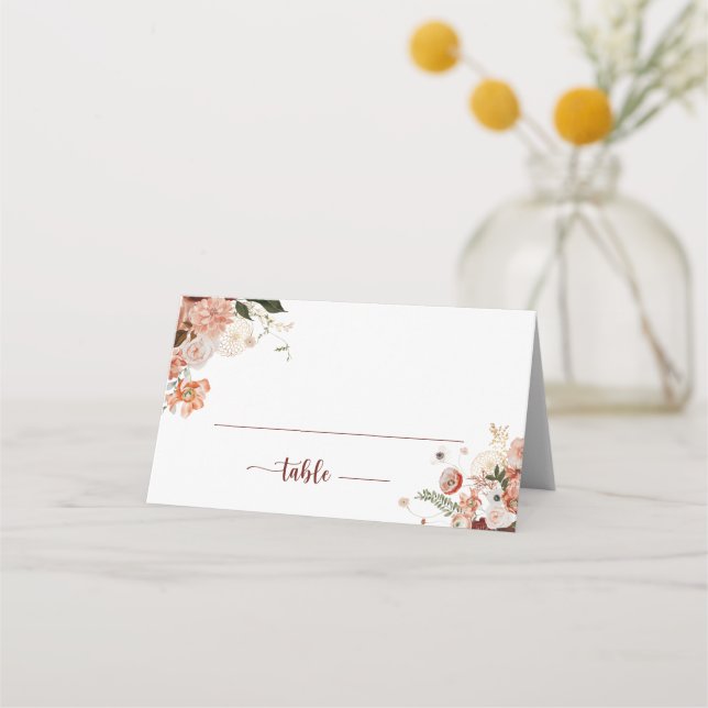 Gold Rustic Colourful Floral Calligraphy Wedding  Place Card (Front)