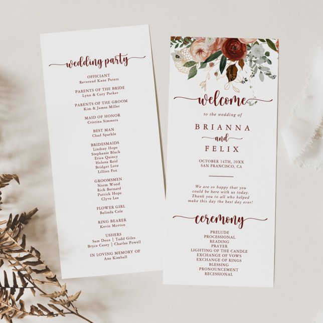 Gold Rustic Colourful Floral Calligraphy Wedding  Programme (Creator Uploaded)