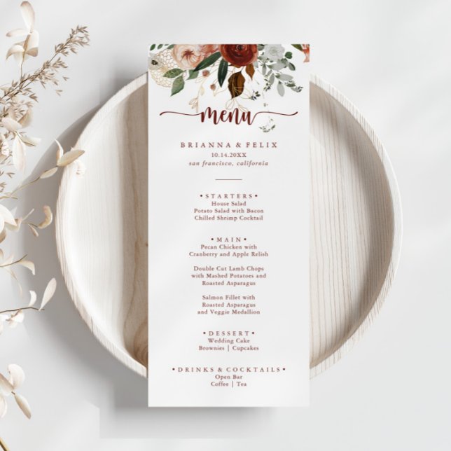 Gold Rustic Colourful Floral Dinner Menu (Creator Uploaded)