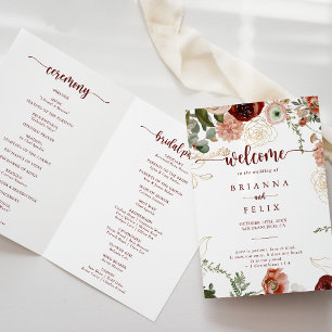 Gold Rustic Colourful Floral Folded Wedding  Programme