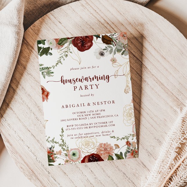 Gold Rustic Colourful Floral Housewarming Party   Invitation (Creator Uploaded)