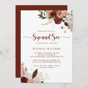 Gold Rustic Colourful Floral Sip and See  Invitation