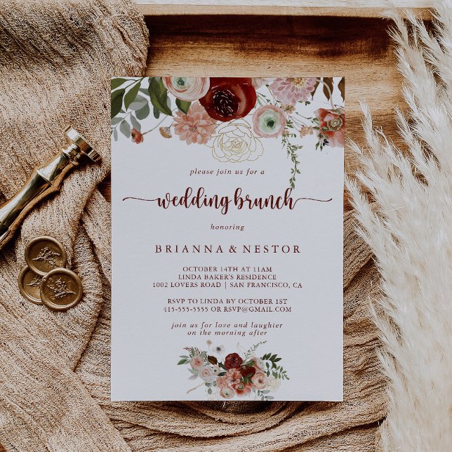 Gold Rustic Colourful Floral Wedding Brunch  Invitation (Creator Uploaded)