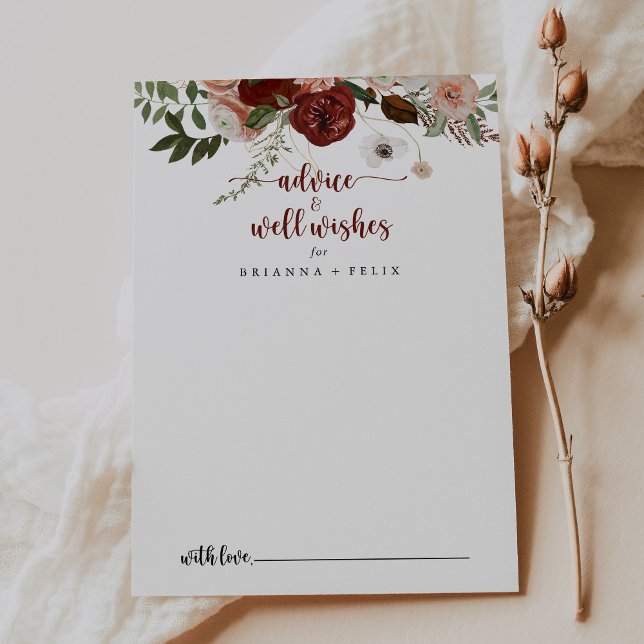 Gold Rustic Colourful Floral Wedding Well Wishes   Advice Card (Creator Uploaded)