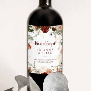 Gold Rustic Colourful Floral Wedding Wine Labels