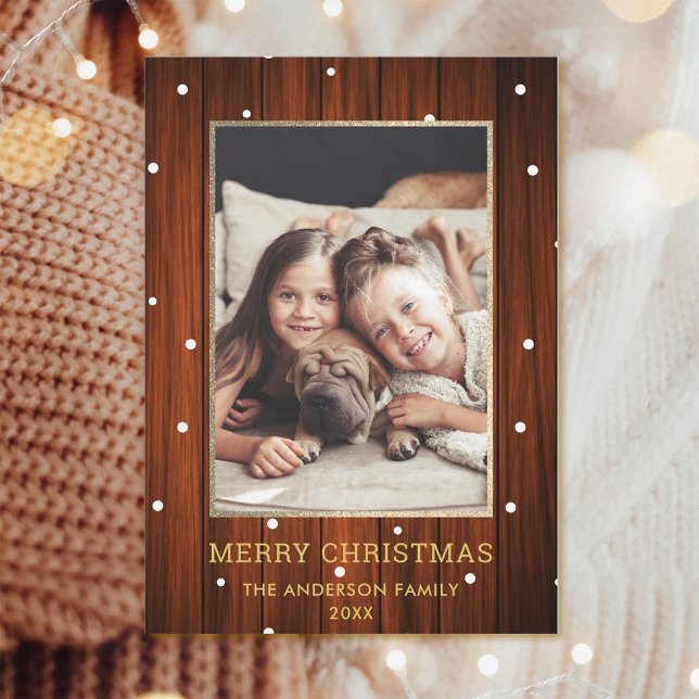 Gold | Rustic Country Wood Photo Christmas Holiday Card (Creator Uploaded)