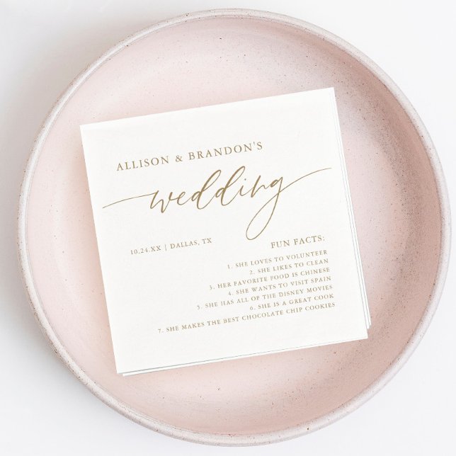 Gold Rustic Elegant Wedding Fun Facts Napkins (Creator Uploaded)