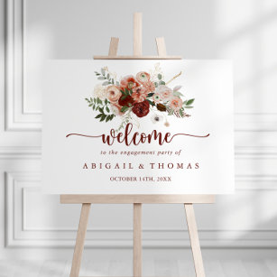 Gold Rustic Floral Engagement Party Welcome   Poster