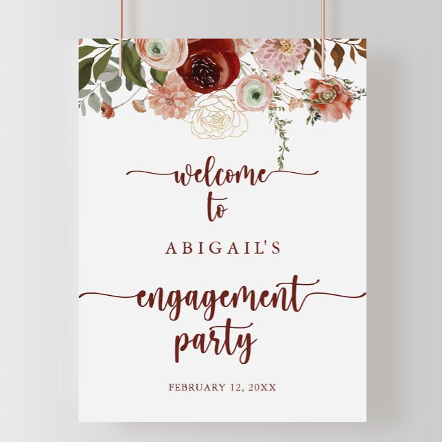 Gold Rustic Floral Engagement Party Welcome  Poster (Creator Uploaded)