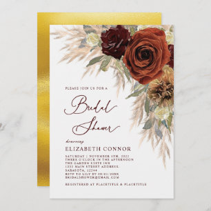 Gold Rustic Floral Pampas Grass Bridal Shower Invitation