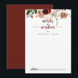 Gold Rustic Floral Wedding Words of Wisdom   Advice Card<br><div class="desc">This gold rustic floral wedding words of wisdom advice card is perfect for a modern wedding. The design features hand-painted marsala, pink, blush, burgundy and gold flowers with green leaves arranged into beautiful wreaths. These cards are perfect for a wedding, bridal shower, baby shower, graduation party & more. Personalise the...</div>