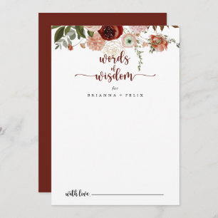 Gold Rustic Floral Wedding Words of Wisdom Advice Card