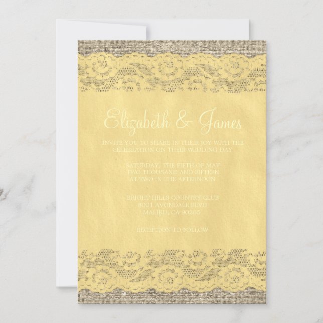 Gold Rustic Lace Wedding Invitations (Front)