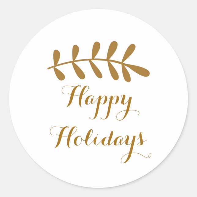 Gold Rustic Leaf Elegant Simple White Classic Round Sticker (Front)