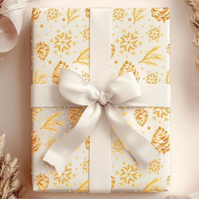 Gold Rustic Pine Cone Holiday Christmas Wrapping Paper (Creator Uploaded)