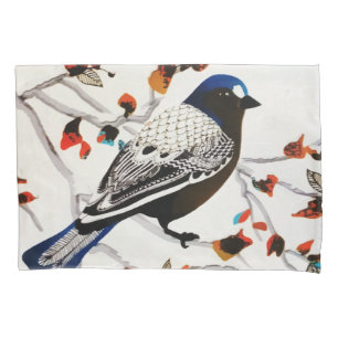 Gold Rustic Snowflake Winter Bird Pillowcase