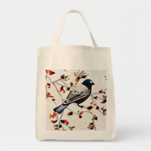 Gold Rustic Snowflake Winter Bird Tote Bag