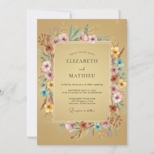 Gold Rustic Wildflower Wedding Invitation