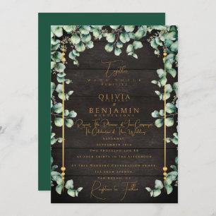 Gold Rustic Wood & Eucalyptus greenery Wedding Inv Invitation