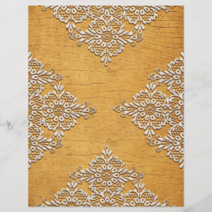 Gold Rustic Wood & White Lace Scrapbook Paper