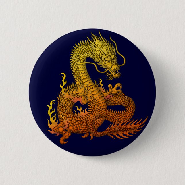 Gold ryuu 6 cm round badge (Front)