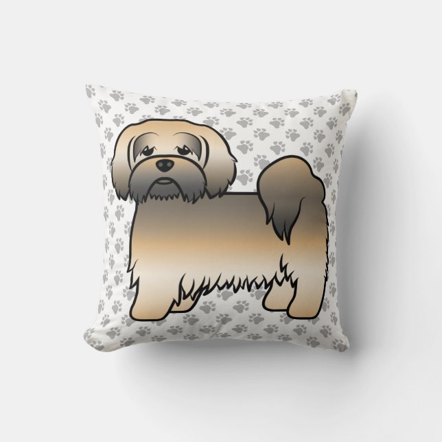 Gold Sable Lhasa Apso Cartoon Dog & Paws Cushion (Front)