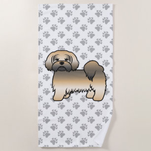 Gold Sable Lhasa Apso Cute Cartoon Dog Beach Towel